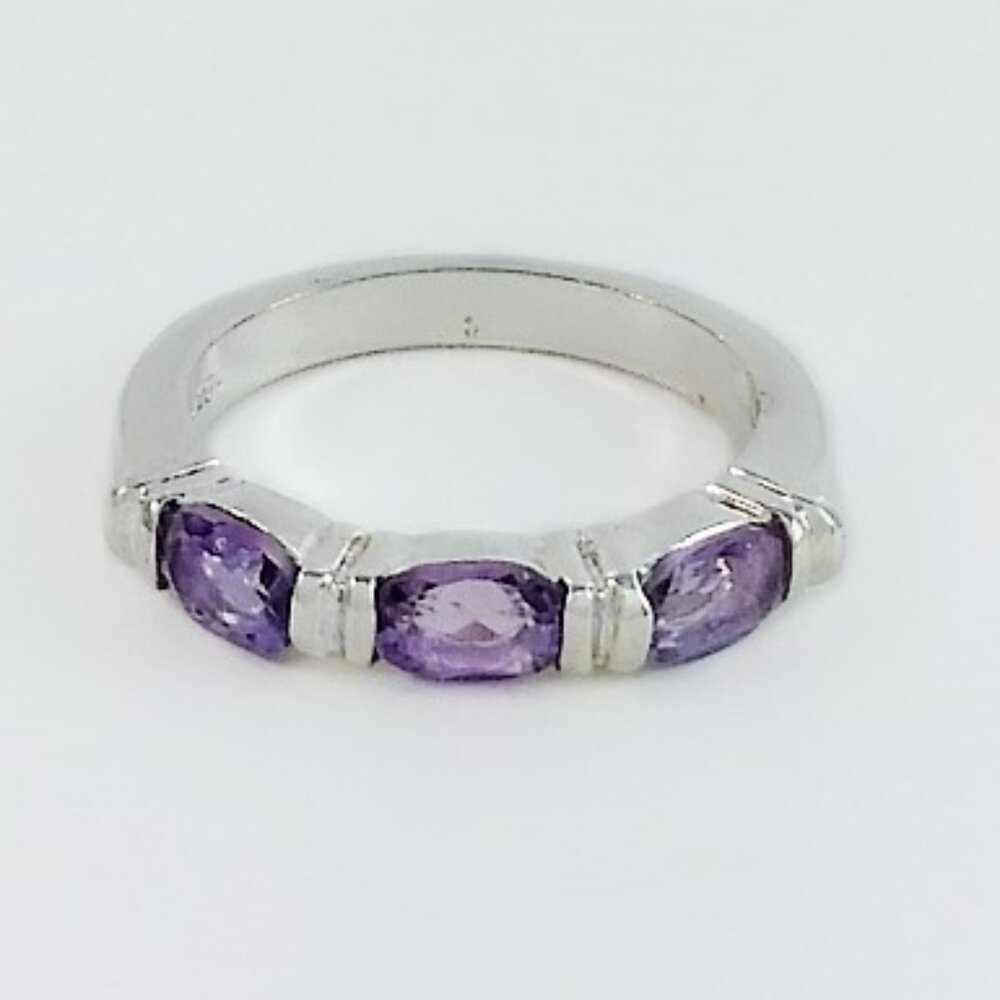 Three Stone Ring - Amethyst Stone Ring - Sterling… - image 3